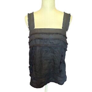 J Crew Tank Top Womens 8 Navy Blue Linen Fringe Trim Sleeveless Summer Blouse